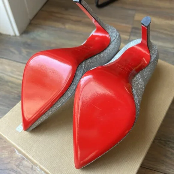 Christian Louboutin Pigalle Plato Silver Pump Heels - Picture 6 of 10